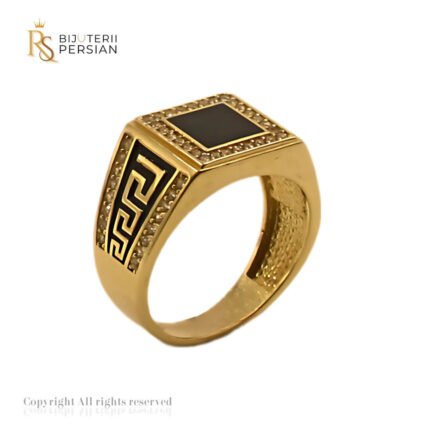 Inel bărbătesc Royal din aur galben, decorat cu email colorat și pietre zirconiu