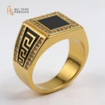 Inel bărbătesc Royal din aur galben, decorat cu email colorat și pietre zirconiu