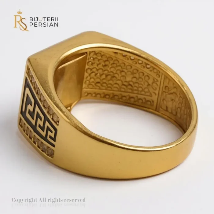 Inel bărbătesc Royal din aur galben, decorat cu email colorat și pietre zirconiu