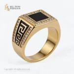 Inel bărbătesc Royal din aur galben, decorat cu email colorat și pietre zirconiu