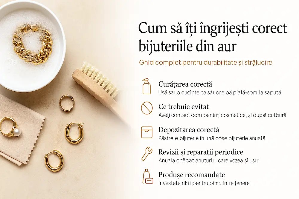 Infografic despre curățarea și păstrarea corectă a bijuteriilor din aur