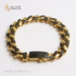 Brățara Lux Cuban din aur galben cu pietre zirconiu negre