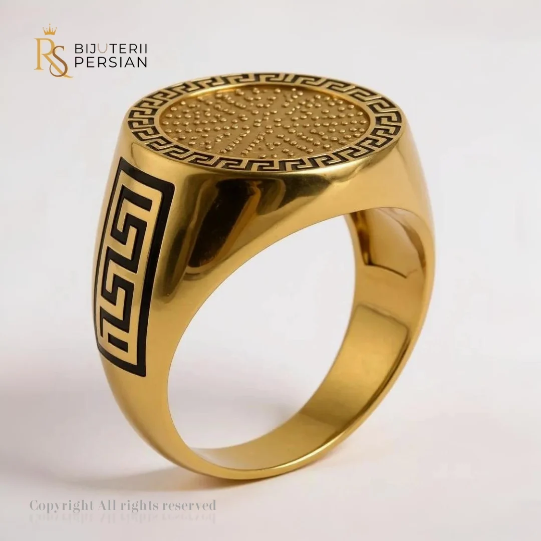 Inel-barbatesc-Imperial-cu-pietre-zirconiu-1 Inel bărbătesc Imperial din aur galben cu email negru și pietre zirconiu