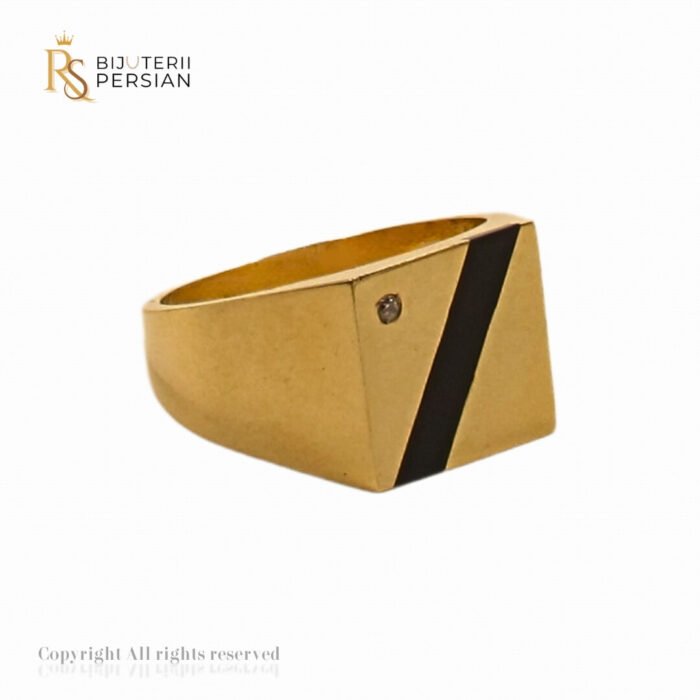 Inel bărbătesc Regal din aur galben cu email colorat și pietre zirconiu