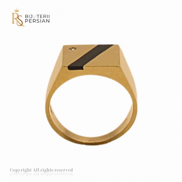 Inel bărbătesc Regal din aur galben cu email colorat și pietre zirconiu