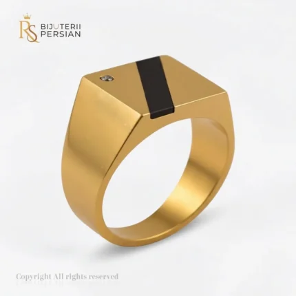 Inel bărbătesc Regal din aur galben cu email colorat și pietre zirconiu