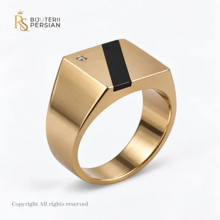 Inel bărbătesc Regal din aur galben cu email colorat și pietre zirconiu