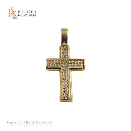 Pandantiv crucifix din aur galben cu pietre zirconiu elegante
