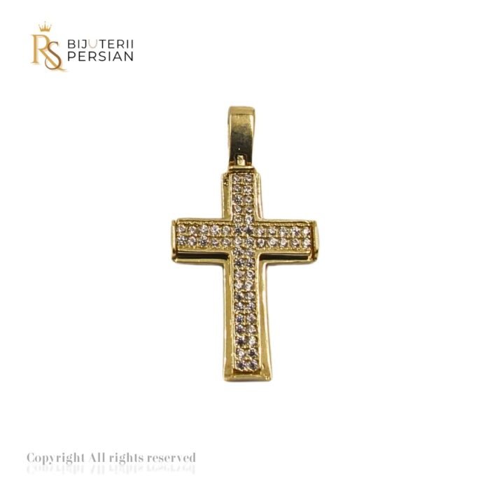 Pandantiv crucifix din aur galben cu pietre zirconiu elegante
