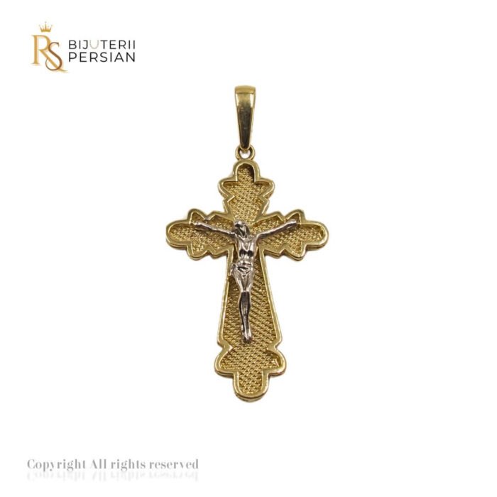 Pandantiv Crucifix din Aur Galben 14K cu Detalii Fine