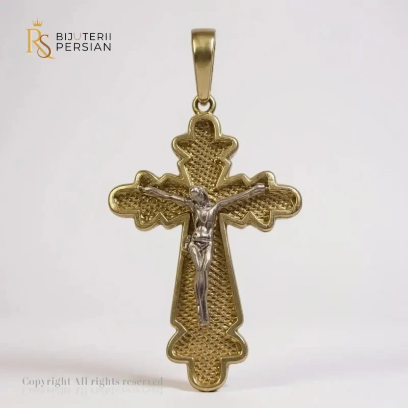 Pandantiv Crucifix din Aur Galben 14K cu Detalii Fine