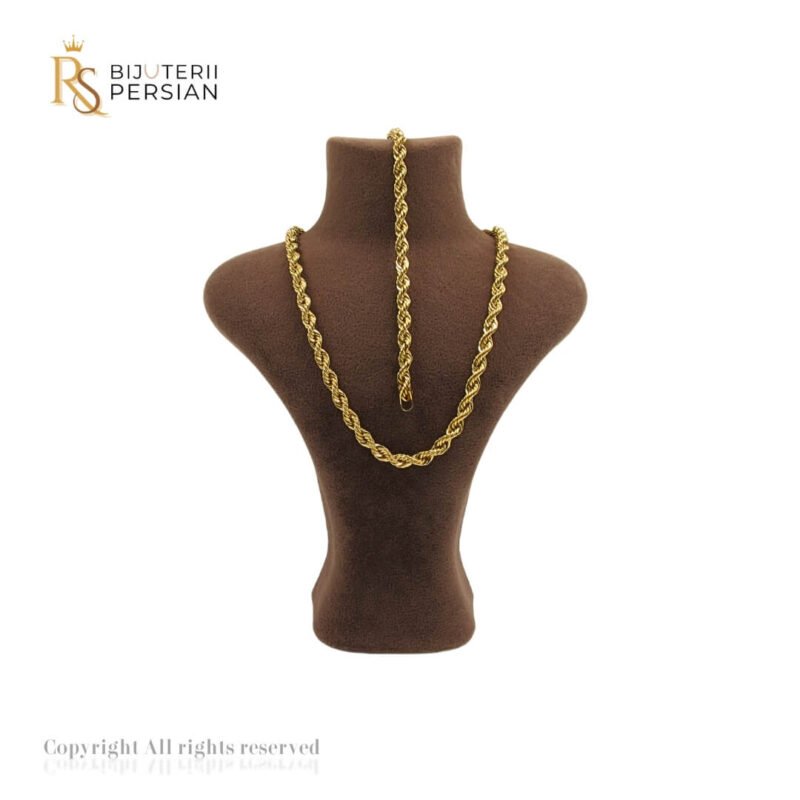 Set brățară și colier model răsucit din aur galben de 14K, design elegant