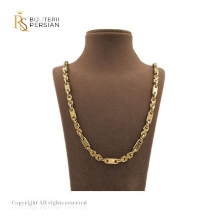 Lant aur galben 14K cu zale industriale și plăci lucioase, design robust și modern