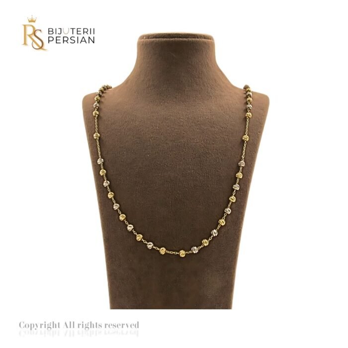 Lănțișor fin din aur galben și alb cu bile – bijuterie clasică și elegantă pentru orice ocazie.
