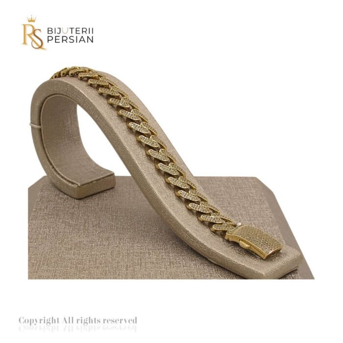 brățară din aur galben 14K cu pietre zirconia și design lat