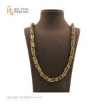 Lanț bicolor din aur galben și alb cu model geometric structurat – bijuterie masculină 14K.