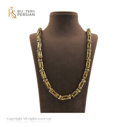 Lanț bicolor din aur galben și alb cu model geometric structurat – bijuterie masculină 14K.