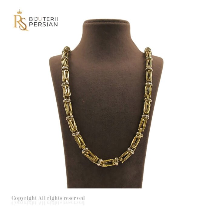 Lanț bicolor din aur galben și alb cu model geometric structurat – bijuterie masculină 14K.