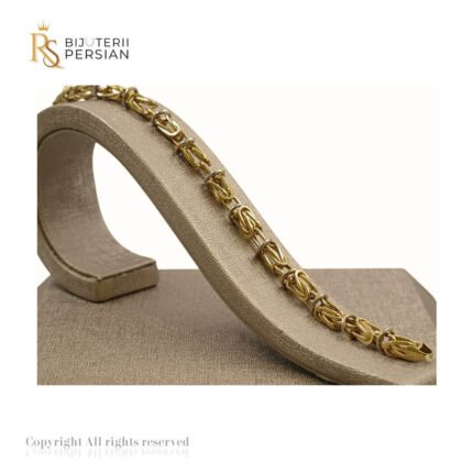 Brățară bicolor din aur galben și alb 14K cu model împletit și inele circulare decorative – design sofisticat și rezistent.