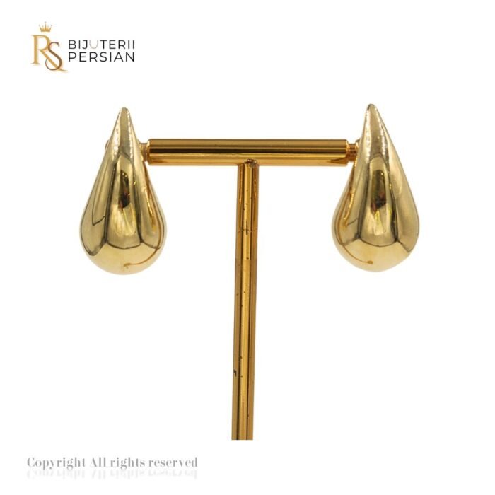 Cercei în formă de picătură din aur galben lucios, design elegant și modern pentru orice ocazie.