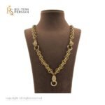Lănțișor statement din aur galben cu lanț dublu și pandantiv strălucitor – bijuterie impunătoare pentru femei elegante.