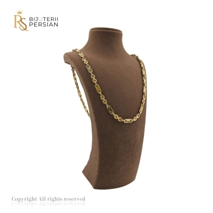 Lant aur galben 14K cu zale industriale și plăci lucioase, design robust și modern