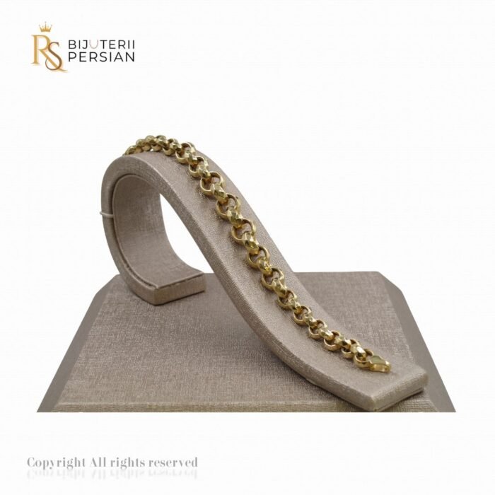 Brățară din aur galben 14K cu verigi groase și elemente fațetate strălucitoare – design geometric și sofisticat.