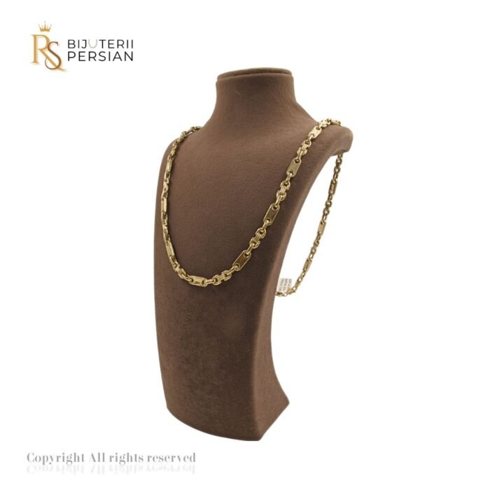 Lant aur galben 14K cu zale industriale și plăci lucioase, design robust și modern