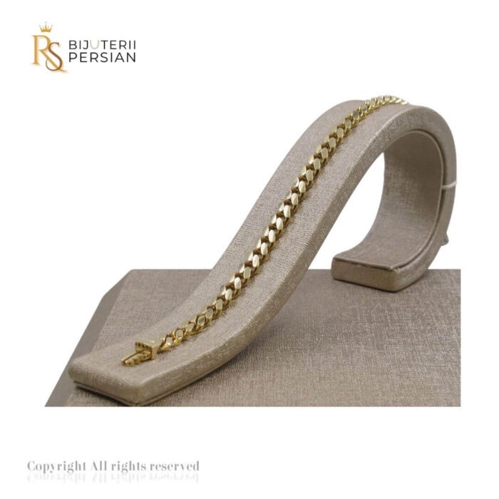 Brățară lată din aur galben 14K cu model fațetat – fără pietre