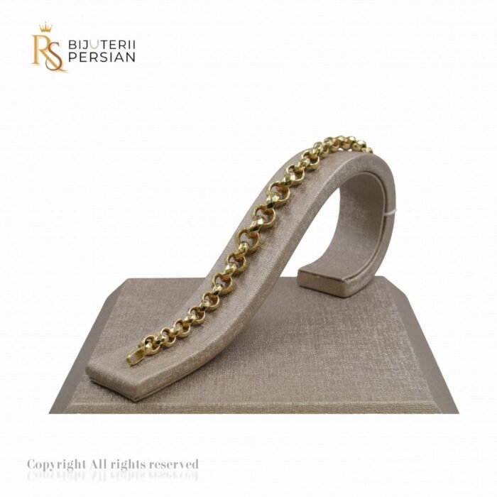 Brățară din aur galben 14K cu verigi groase și elemente fațetate strălucitoare – design geometric și sofisticat.