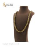Lanț bicolor din aur galben și alb cu model geometric structurat – bijuterie masculină 14K.