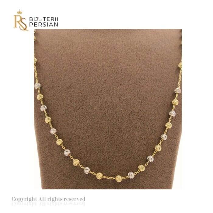 Lănțișor fin din aur galben și alb cu bile – bijuterie clasică și elegantă pentru orice ocazie.