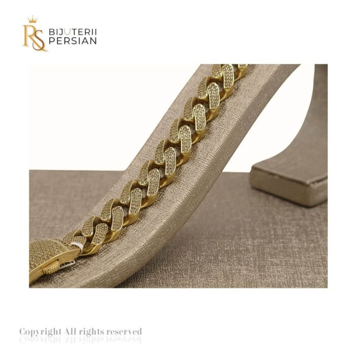 Brățară Lată din Aur Galben 14K cu Pietre Zirconia – Strălucire și Stil de Lux - imagine 2