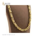 Lanț bicolor din aur galben și alb cu model geometric structurat – bijuterie masculină 14K.