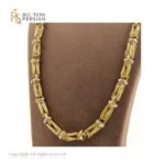 Lanț bicolor din aur galben și alb cu model geometric structurat – bijuterie masculină 14K.