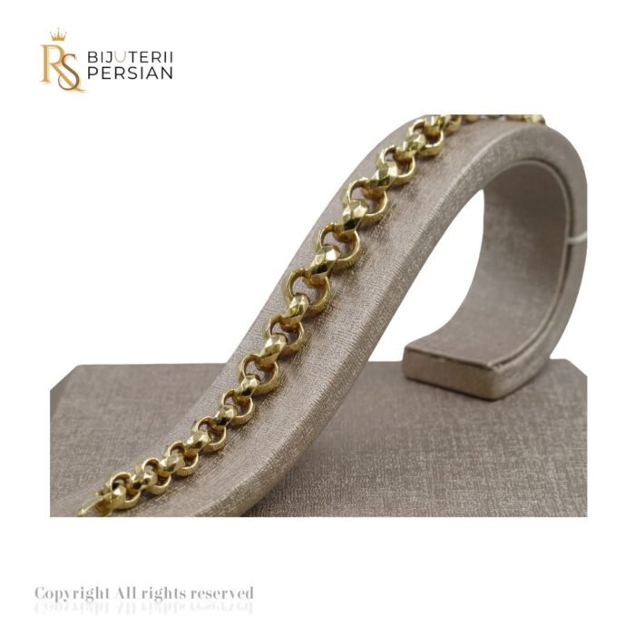 Brățară din aur galben 14K cu verigi groase și elemente fațetate strălucitoare – design geometric și sofisticat.
