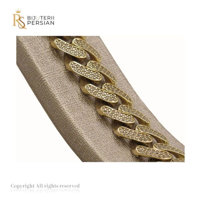 brățară din aur galben 14K cu pietre zirconia și design lat