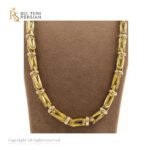 Lanț bicolor din aur galben și alb cu model geometric structurat – bijuterie masculină 14K.
