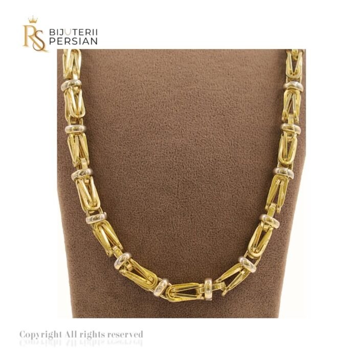Lanț bicolor din aur galben și alb cu model geometric structurat – bijuterie masculină 14K.