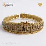 brățară aur galben și alb 14K model grecesc cu textură fină