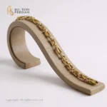 Brățară bicolor din aur galben și alb 14K cu model împletit și inele circulare decorative – design sofisticat și rezistent.