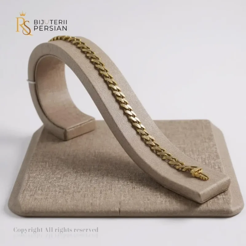 Brățară lată din aur galben 14K cu model fațetat – fără pietre