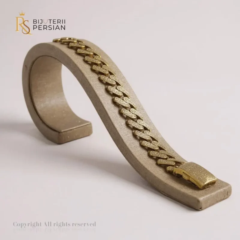 brățară din aur galben 14K cu pietre zirconia și design lat