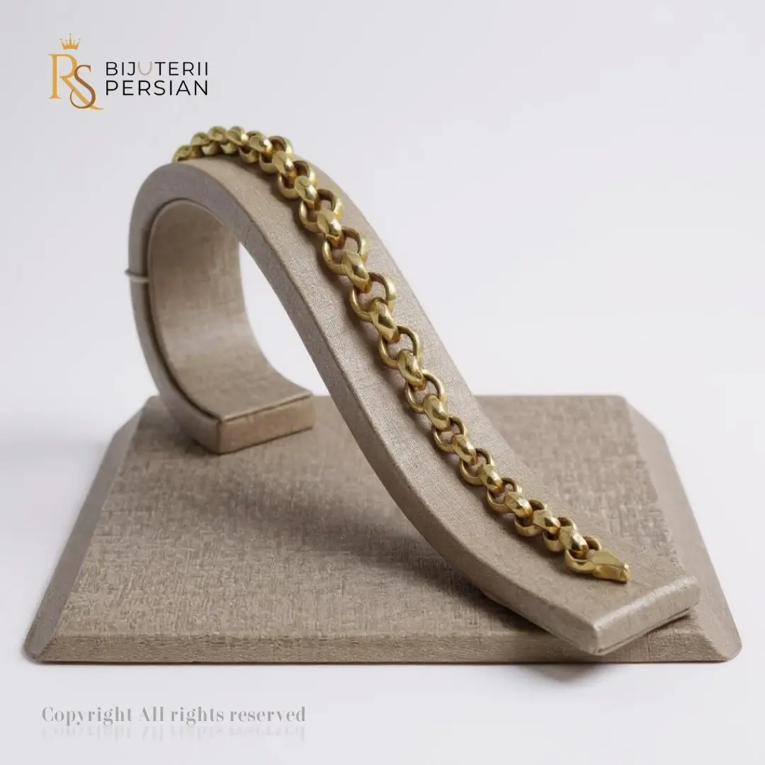Brățară din Aur Galben 14K cu Elemente Fațetate – Design Geometric Strălucitor Brățară din aur galben 14K cu verigi groase și elemente fațetate strălucitoare – design geometric și sofisticat.