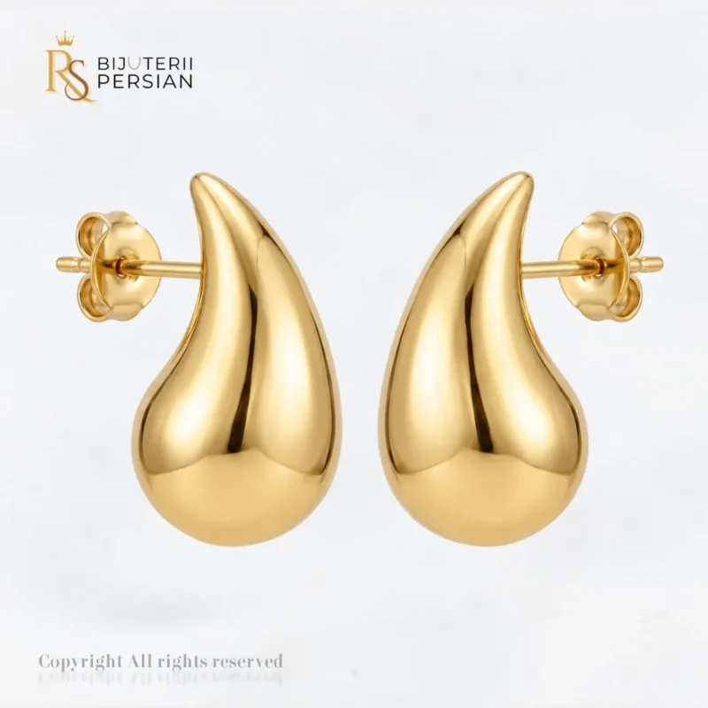 Cercei în formă de picătură din aur galben lucios, design elegant și modern pentru orice ocazie.