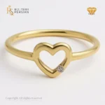 Inel în formă de inimă din aur galben cu diamant certificat IGI – model fin și romantic