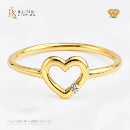 Inel în formă de inimă din aur galben cu diamant certificat IGI – model fin și romantic