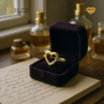 Inel în formă de inimă din aur galben cu diamant certificat IGI – model fin și romantic