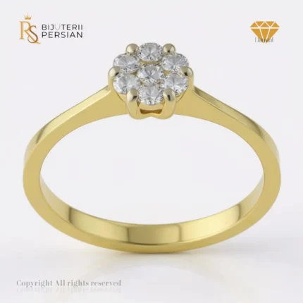 Inel de logodnă din aur galben cu montură în stil halou și diamante strălucitoare – model Aurora