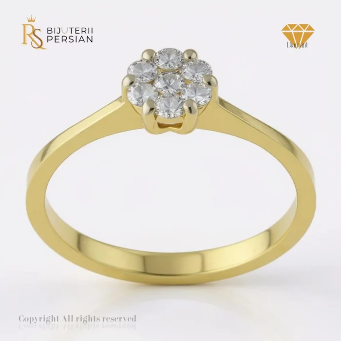 Inel de logodnă din aur galben cu montură în stil halou și diamante strălucitoare – model Aurora